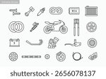 Editable stroke set of motorcycle part icons. Sport bike spare parts component symbol logo icon simple line art outline vector illustration