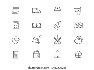 Editable stroke. Shopping thin line vector icon set