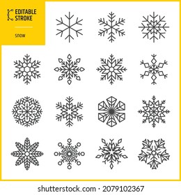 Editable stroke snow pictograms. Icon set of snowflake. Winter symbols for mobile apps and website design.