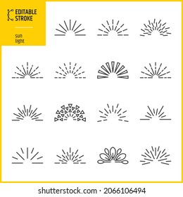 Editable stroke sunlights. Lighting vector icon set.