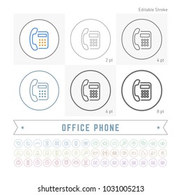 Editable stroke vector basic thin office phone icon. Outline isolated business symbol. Collection minimal contact pictogram. Telecommunication element. Simple talk device.