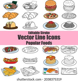 Editable Stroke Vector Line Icons - Popular Foods Pack