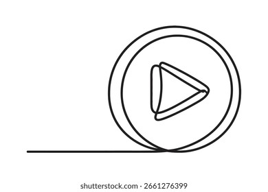 Editable stroke video play icon – single line vector drawing for streaming, app, or interface design