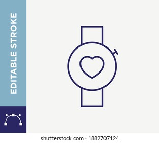 Editable Stroke Watch Heart Outline Vector Icon