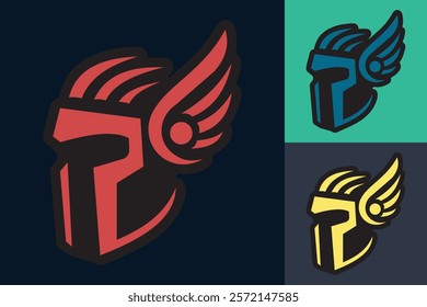 Editable Stylized Winged Helmet Logo Design