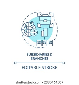 Editable subsidiaries and branches icon, isolated vector, foreign direct investment thin line illustration.