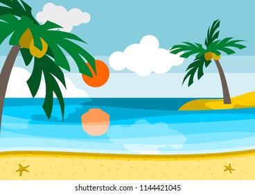 Editable Summer Beach Landscape With Flat Style Vector Illustration for Vacation or Children Book Illustration and Summer Seasonal Themed Project
