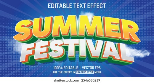 Efecto de texto 3D editable del Vector del festival de verano con diseño de estilo moderno