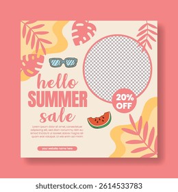 Editable summer sale social media post, banner, and ad template. promotional Web banner for summer tropical background, square social media square flyer or poster for summer beach party design. 