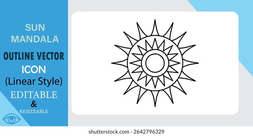 Editable Sun Mandala Outline Vector Icon Linear Style Design