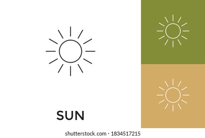 Editable Sun Thin Line Icon with Title. Useful For Mobile Application, Website, Software and Print Media.