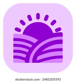 Salida del sol editable, icono del Vector de la mañana. Granja, campo, naturaleza, paisaje. Parte de una gran familia de iconos. Perfecto para interfaces de Web y App, presentaciones, infografías, etc