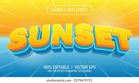 editable sunset 3d vector text effect with modern style design