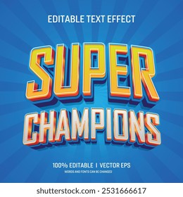 editable Super champions vector 3d text effect with modern style design