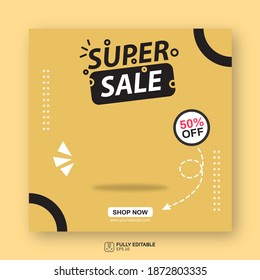 Editable Super Sale Social Media banner Template. Best for Promotional web banner for social media. Elegant sale and discount promo
