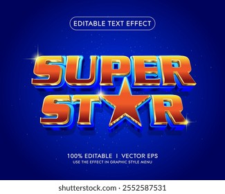 Efecto de texto 3D de Vector super estrella editable con diseño de estilo moderno