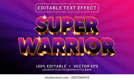 editable super warrior 3d vector text effect with modern style design