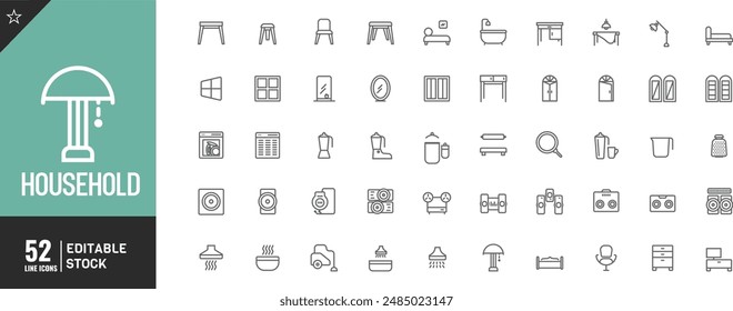 Editable Supermarket Categories line icon Set. food, household goods, cosmetics, sports, and health Vector illustration.	
