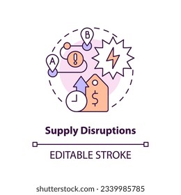 Editable supply disruptions concept, isolated vector, thin line icon representing carbon border adjustment.