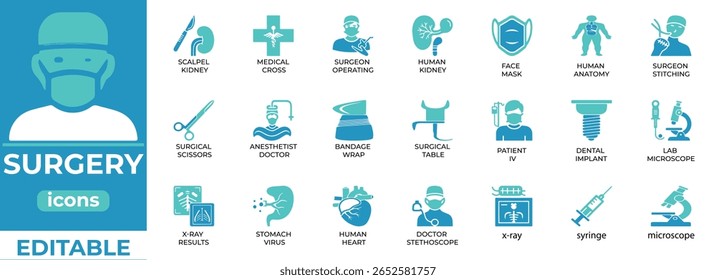  Ícones de cirurgia editáveis para aplicativos médicos, sites e infográficos

