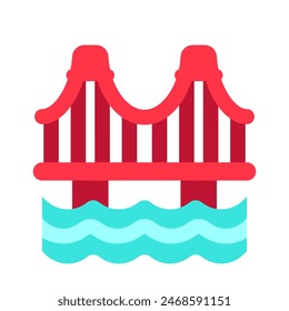 Puente suspendido editable, ícono de Vector fluvial. Lugar famoso, monumento, edificio, arquitectura. Parte de una gran familia de iconos. Perfecto para interfaces de Web y App, presentaciones, infografías, etc
