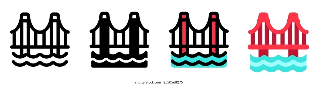 Editable suspension bridge, river vector icon. Landmark, monument, building, architecture. Part of a big icon set family. Perfect for web and app interfaces, presentations, infographics, etc