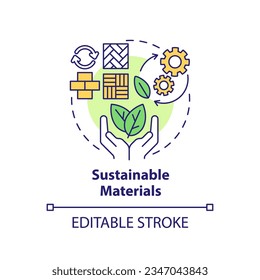 Editable sustainable materials icon concept, isolated vector, sustainable office thin line illustration.