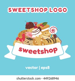 Editable sweet vector logo for candyshop and confectionary