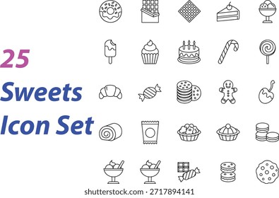 Editable Sweets Icon Set – Non-Outlined Vector Line.