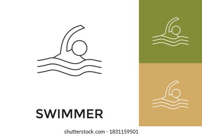 Editable Swimmer Thin Line Icon with Title. Useful For Mobile Application, Website, Software and Print Media.
