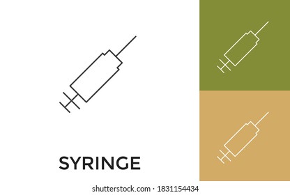 Editable Syringe Thin Line Icon with Title. Useful For Mobile Application, Website, Software and Print Media.