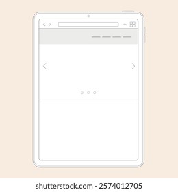 Editable tablet pad wireframe with slider, browser, top navigation menu, side buttons and screen details ready for your ux and ui projects