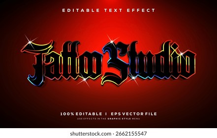 editable tattoo studio 3d vector text effect with modern style design