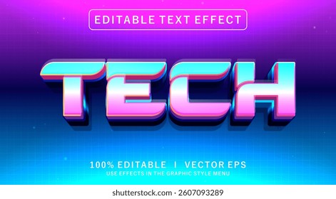 editable tech 3d vector text effect with modern style design