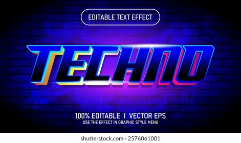 editable techno 3d vector text effect with modern style design