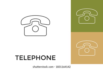 Editable Telephone Thin Line Icon with Title. Useful For Mobile Application, Website, Software and Print Media.
