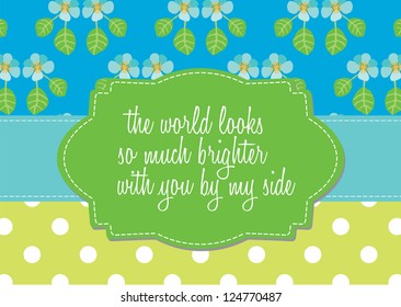 Editable template for a card with polka dot background, a ribbon and a retro label with your message