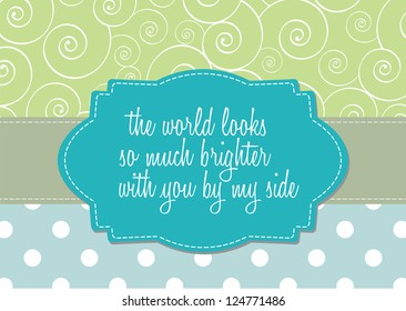 Editable template for a card with polka dot background, a ribbon and a retro label with your message