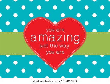 Editable template for a card with polka dot background, a ribbon and a retro label with your message