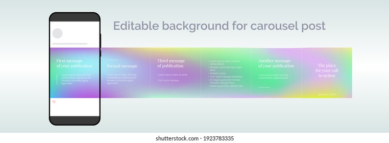 Editable template for carousel post in social network. Colorful gradient design background for social media. Vector illustration