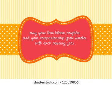 Editable template for a congratulations card (wedding, valentine, engagement) with striped background, a polkadot ribbon and a retro label with your message