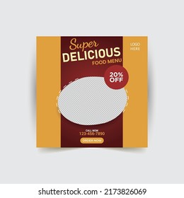 Editable template design for food post. Suitable for Social Media Post restaurant and culinary digital Promotion.