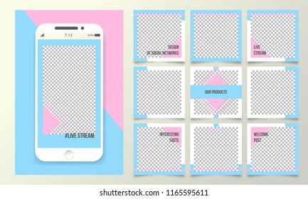 Editable template for the design of posts with photos in a unified style, video stream, story templates for  Stories template for Streaming.