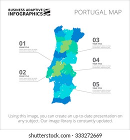 Editable template of detailed map of Portugal with markers, isolated on white