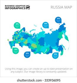 Editable template of detailed map of Russia with percent marks, isolated on white