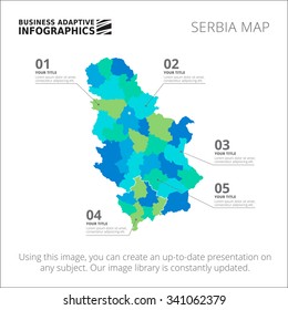 Editable template of detailed map of Serbia, isolated on white