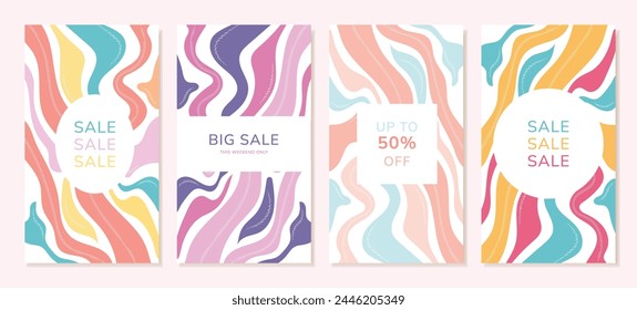 Editable template layout for social media, stories, posts, blogs, sales and promotion. Modern colour waves for web and mobile apps in vintage colours.