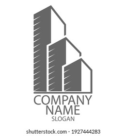 Editable template for logo, brand, emblem or sticker. Brand of construction company, business of hiring, buying and selling home. Flat style 