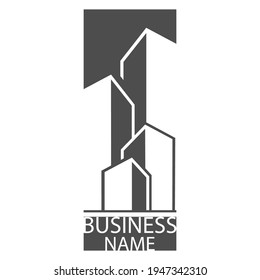 Editable template for logo, brand, emblem or sticker. Brand of construction company, business of hiring, buying and selling home. Flat style 
