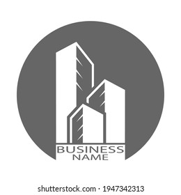 Plantilla editable para logotipo, marca, emblema o pegatina. Marca de empresa de construcción, negocio de contratación, compra y venta de casa. Estilo plano 